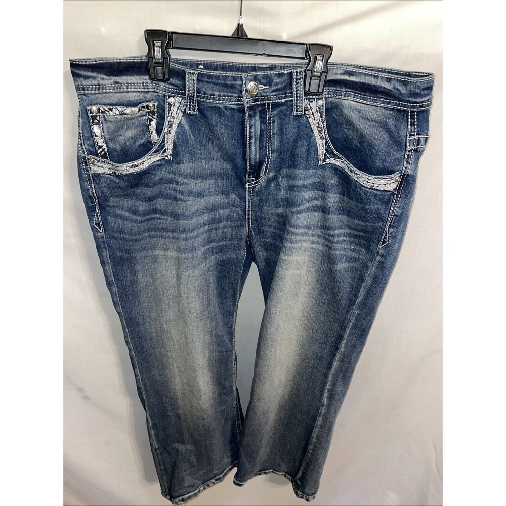 Grace In L.A. Women’s Capri Jeans Size 18 Blue Embroideried Party Going Out